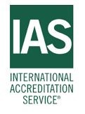 Green square with the letters IAS in it and underneath the words International Accreditation Service.
